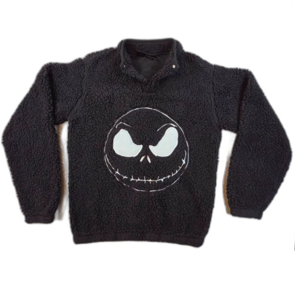 Disney Nightmare Before Christmas Jack Skellington Black Sherpa Pullover Snap